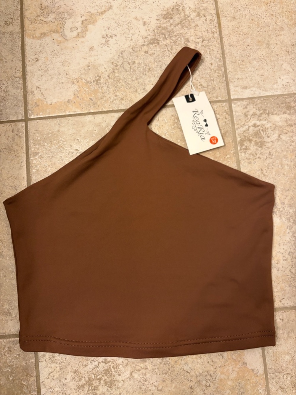 ReoRia One-Shoulder Crop Top in Chestnut Brown
